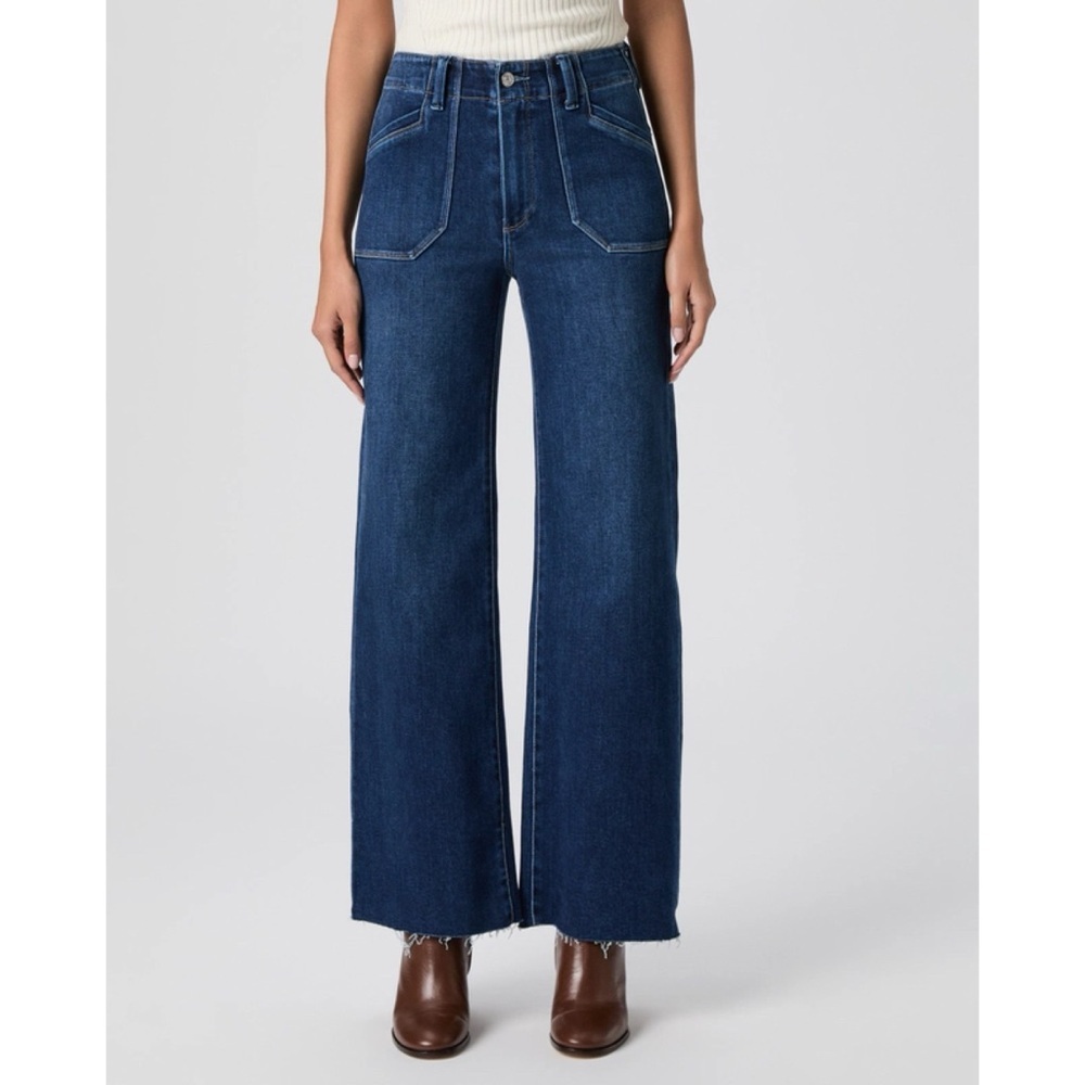 NWT Paige Anessa Wide-Leg Jeans Dark Wash Blue 25 Petite
